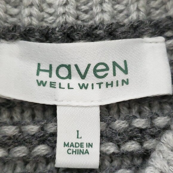 Haven Well Within Mock Turtleneck Ottoman Stitch Wool Blend Pullover Sweater L - Picture 12 of 12